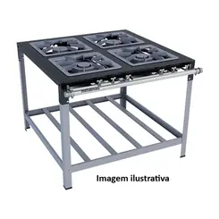 Fogão 4 Bocas Duplas Baixa Pressão Ferro Perfil 9 Grelha 40 Paralelo Parede Pé Registro Borboleta Gás GLP STORI PREMIUM - Metalmaq - 0FG 069