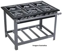 Fogão 3 Bocas Duplas + 3 Simples Baixa Pressão Perfil 6,5 Grelha 30 Gás GLP STORI PREMIUM - Metalmaq - 0FG 075