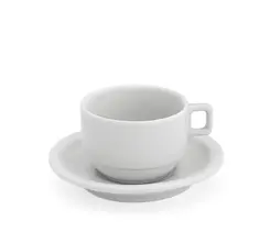 Xícara Café Porcelana 75ml com Pires Empilhável - Geni Porcelanas - PVC 006