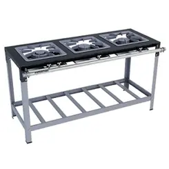 Fogão 3 Bocas Duplas Baixa Pressão Ferro Perfil 9 Grelha 40 Linha Parede Pé Borboleta GN Stori Premium - Metalmaq - 0FG 032